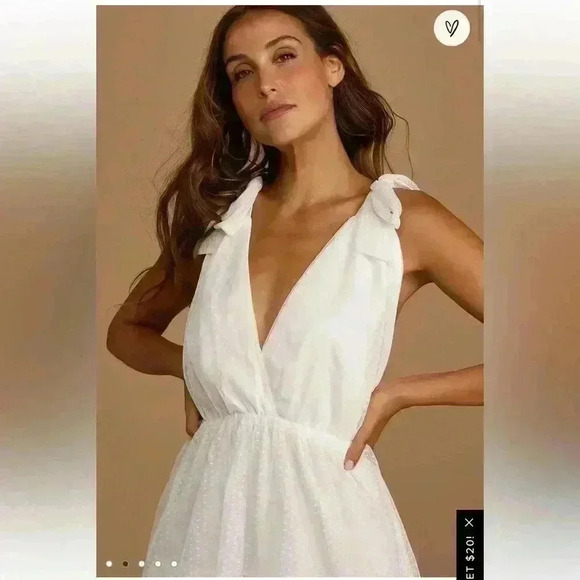 NWT Lulus Made a Wish White Swiss Dot Tiered Tie-Strap Midi Dress Size M - Picture 4 of 15